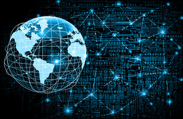 Best Internet Concept of global business. Globe, glowing lines on technological background. Wi-Fi, rays, symbols Internet, 3D illustration