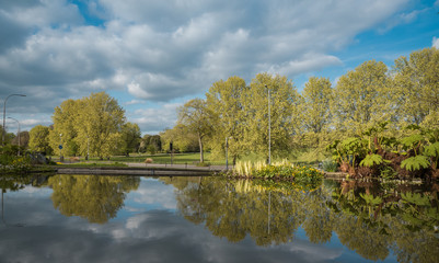 Fototapeta na wymiar View from Rock Gardens towards Preston Park on a sunny day