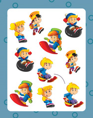 cartoon frame with children doing different activities space for text