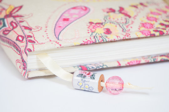Notebooks, planners and photo albums in scrapbooking style with colorful pages