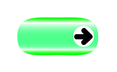 Green button with arrow symbol isolated on white background. Vector illustration.