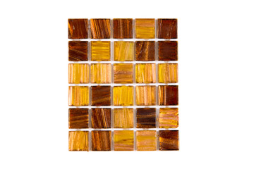 Fragment of a mosaic of small shiny tiles on white background 