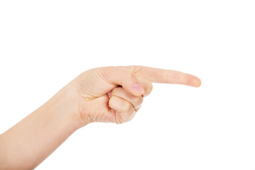 Woman finger pointing for something