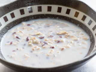 Japanese cuisine, soaked outmeal in sweet red beans milk soup