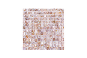
    Fragment of a mosaic of small shiny tiles on white background 