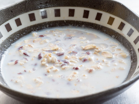 Japanese cuisine, soaked outmeal in sweet red beans milk soup