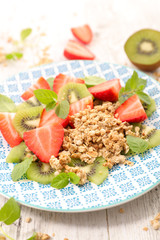 healthy breakfast with muesli and strawberry