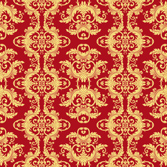 Vector damask seamless pattern, red vintage wallpaper