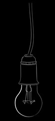 hanging incandescent lamp sketch on black
