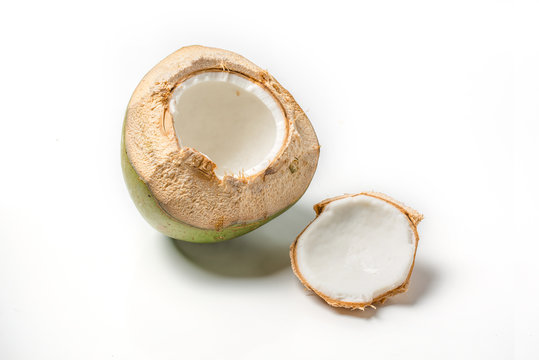 Thai coconut open top on white background.