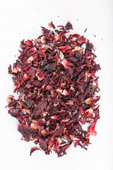 Dried petals of hibiscus.