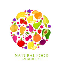 Fresh organic cartoon fruits vector icons, design for eco food menu