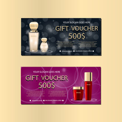 Gift Voucher Template With Sparkles and Cosmetics For your Design.