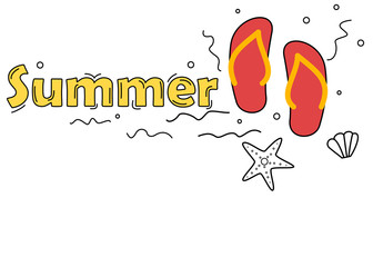 Fototapeta na wymiar Summer themed fun doodle banner with flip flops