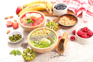 healthy breakfast with smoothie,cereal and fruit