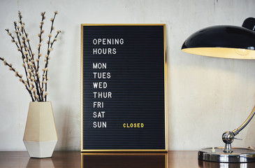 Retro Letterboard Opening Hours Sun. Closed