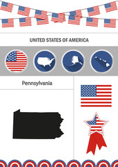 Map of Pennsylvania. Set of flat design icons nfographics elemen