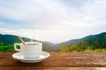 coffee cup on wood table