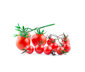 Cherry tomatoes. Fresh ripe cherry tomatoes closeup isolated on white background.