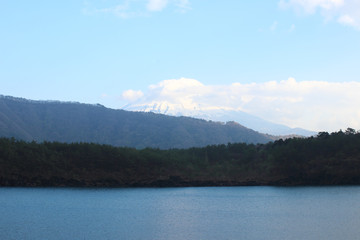 Lake saiko with Fuji Mountain background