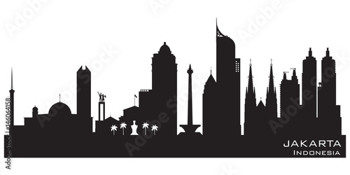 Jakarta Indonesia City Skyline Vector Silhouette Wall Mural Wallpaper Murals Yurkaimmortal
