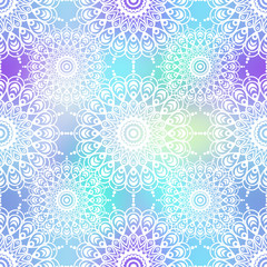Ethnic boho seamless pattern. Mandala design in oriental style. Bokeh texture.
