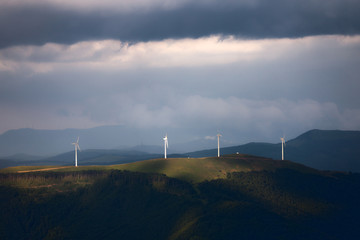 Wind turbines on the mountain ridge
