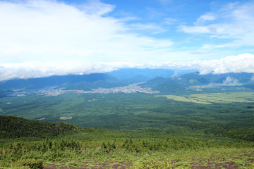 Fototapeta na wymiar Kawaguchiko city viewed from mountain Fuj