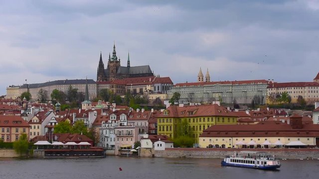 Vltava river, boat trip and an old castle in Prague, Czech Republic