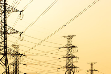 silhouette of high voltage electrical pole structure