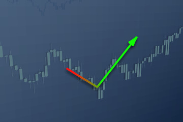 Trend line up on stock chart background. 3D illustration