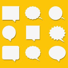 Blank empty white speech bubbles with shadows in flat style. Vector illustration.