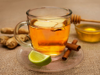Close shot of ginger tea in a glass