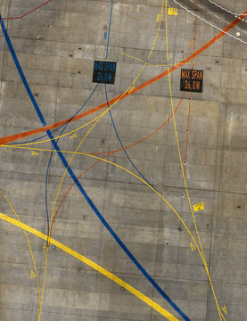 Aerial view of markings at airport