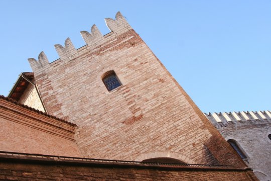 Tower of historical palace in Corinaldo, Marche, Italy
