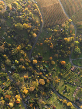 Aerial view of landscape during autumn, Hohenheim, Stuttgart, Baden-Wuerttemberg, Germany