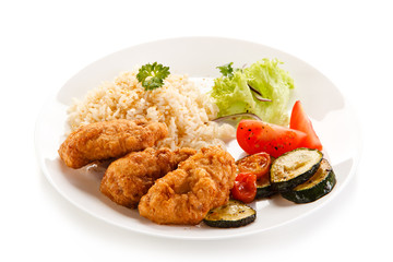 Fried chicken nuggets with rice