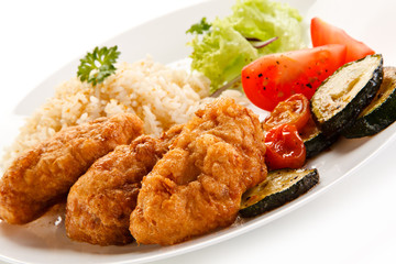 Fried chicken nuggets with rice