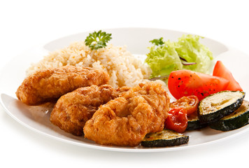 Fried chicken nuggets with rice