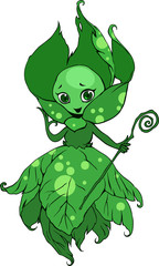 Illustration of a funny cartoon garden fantasy fairy character