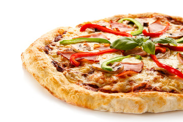 Pizza with ham and pepper