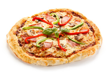 Pizza with ham and pepper