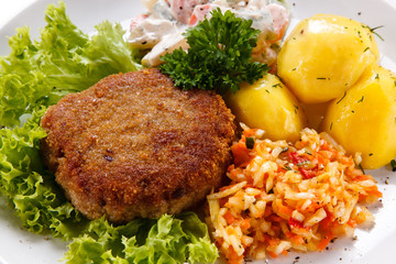 Fried steak with potatoes