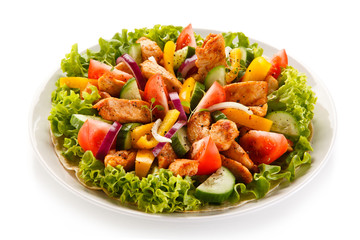 Grilled chicken strips with vegetable salad