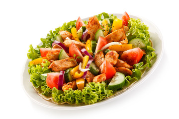 Grilled chicken strips with vegetable salad