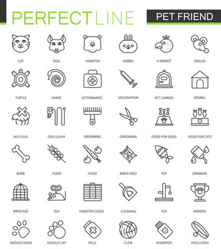 Pet friend thin line web icons set. Pet shop stroke outline icon design.