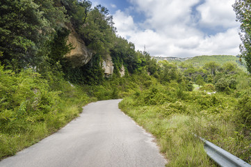 Cloudy view of national park Sant Miquel del Fai not far from Barcelona, Catalonia, Spain.