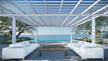 3d modern contemporary balcony sea view 