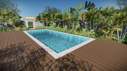 3d render pool tropical fresh