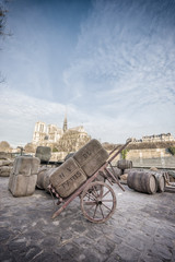 Fototapeta na wymiar Docks of Notre Dame Cathedral in Paris